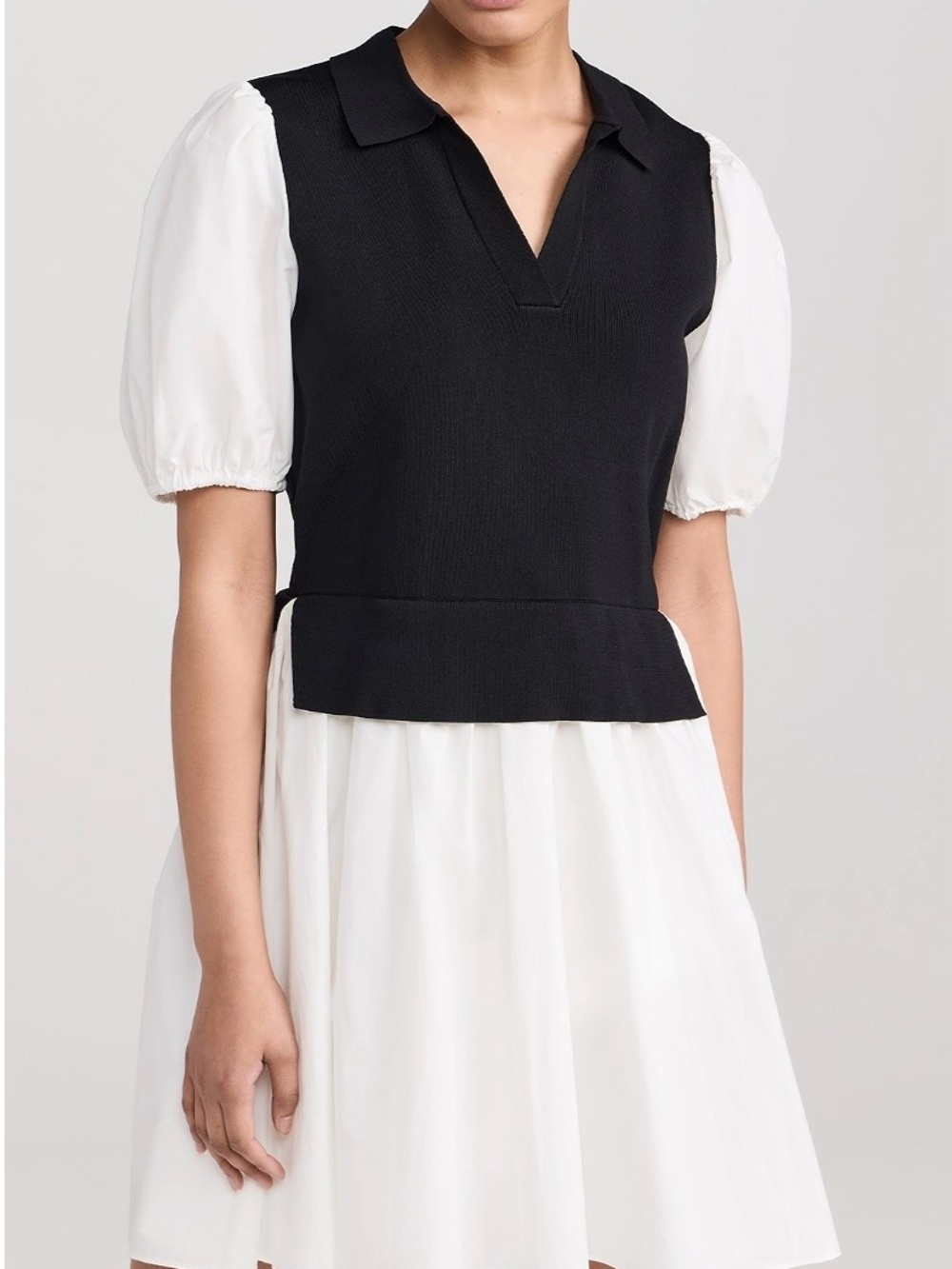 English Factory knit poplin mini dress with puff sleeve